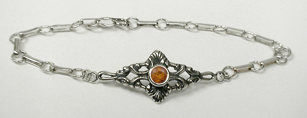 Sterling Silver Victorian Chain Bracelet with Amber